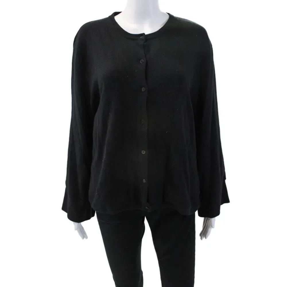 BCBGMAXAZRIA Womens Silk Long Sleeve Buttoned Sweater Black Size S